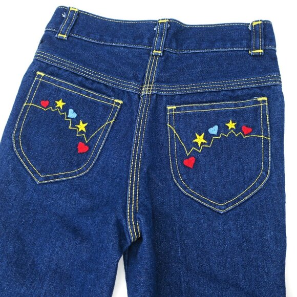Vintage 80s Jet Set Dark Wash Straight Let Jeans Embroidered Pockets Girls Sz 5 - Picture 1 of 4